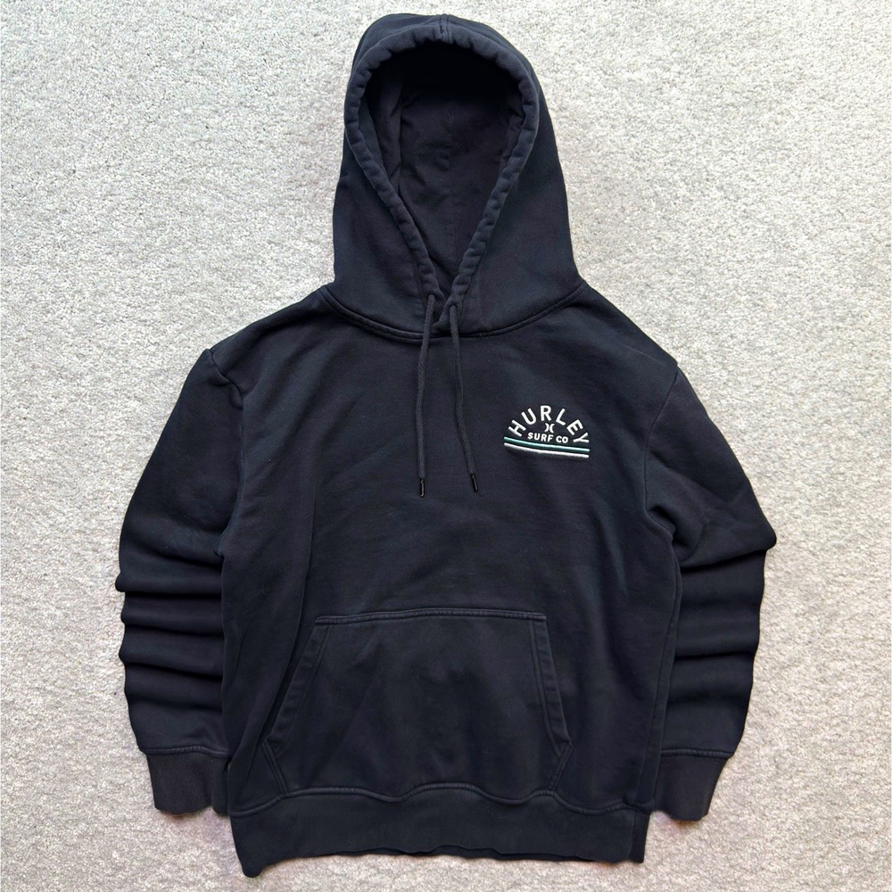 Hurley Surf Co Hoodie Mens Medium M Black Pullover Sweatshirt Logo Pocket